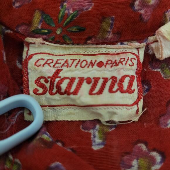 Vintage 70's Bohemian Starina Paris Indian Cotton Sheer Gauze Red Dress Boho M - Picture 11 of 15